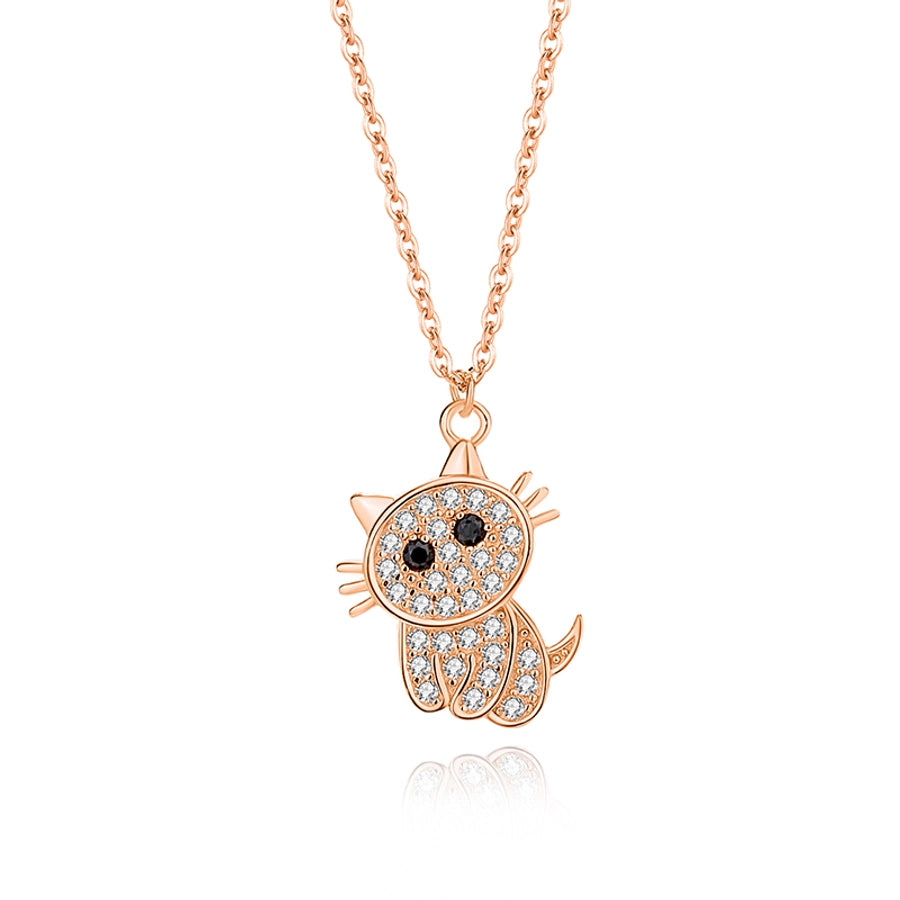 cute cat sterling silver polishing plating inlay zircon pendant necklace