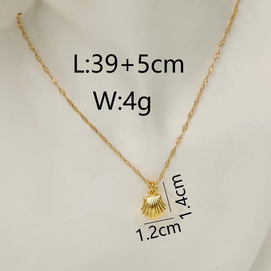Vacation Marine Style Beach Starfish Dolphin Shell 18K Gold Plated Shell Titanium Steel  Pendant Necklace