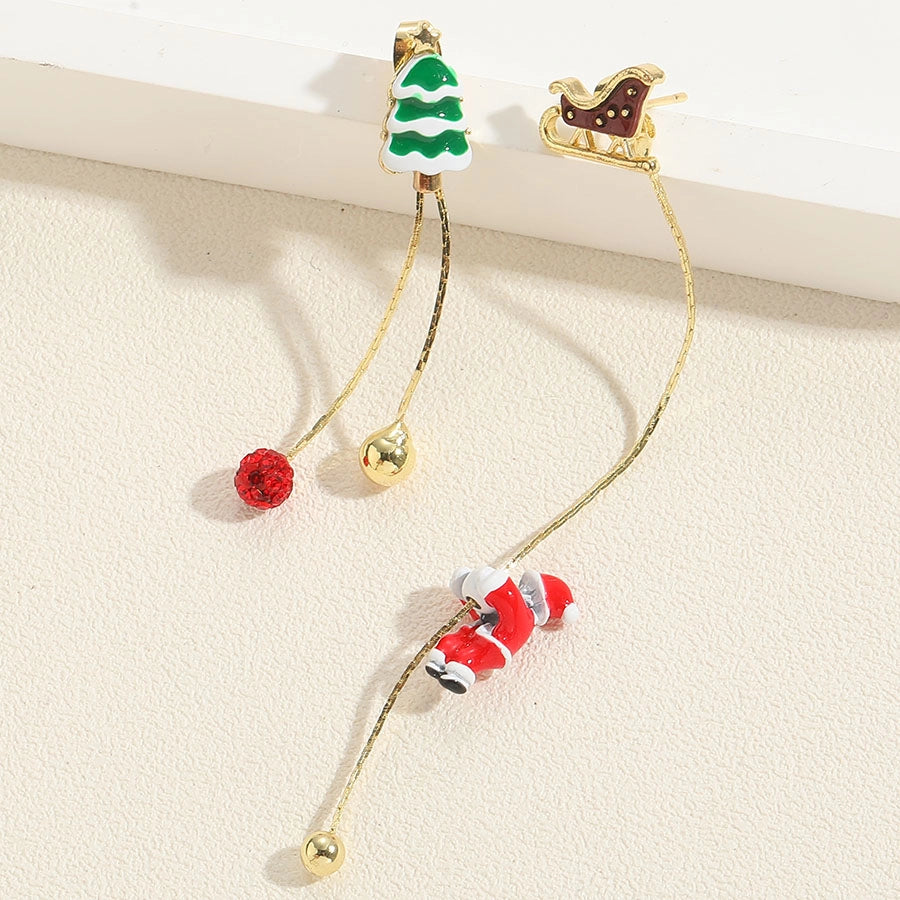 1 pair cute sweet santa claus snowflake enamel plating inlay alloy rhinestones gold drop earrings