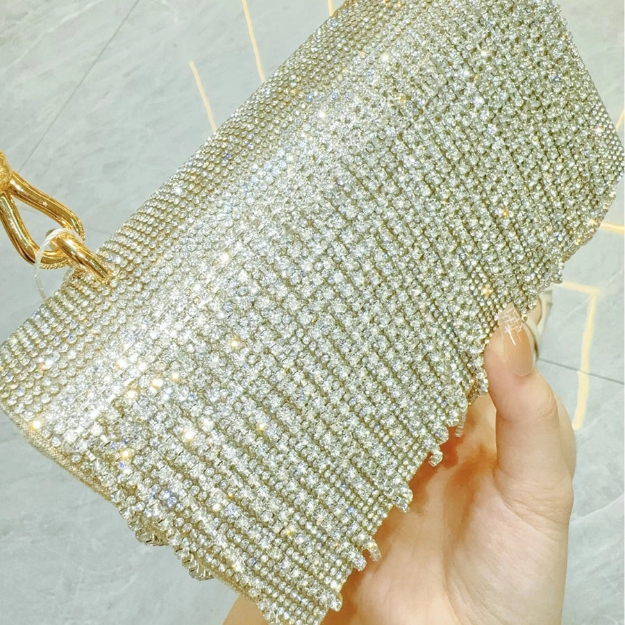 New   Retro Banquet Evening Dress Handbag Handbag Full Diamond Shiny Tassel Shoulder Crossbody Evening Bag