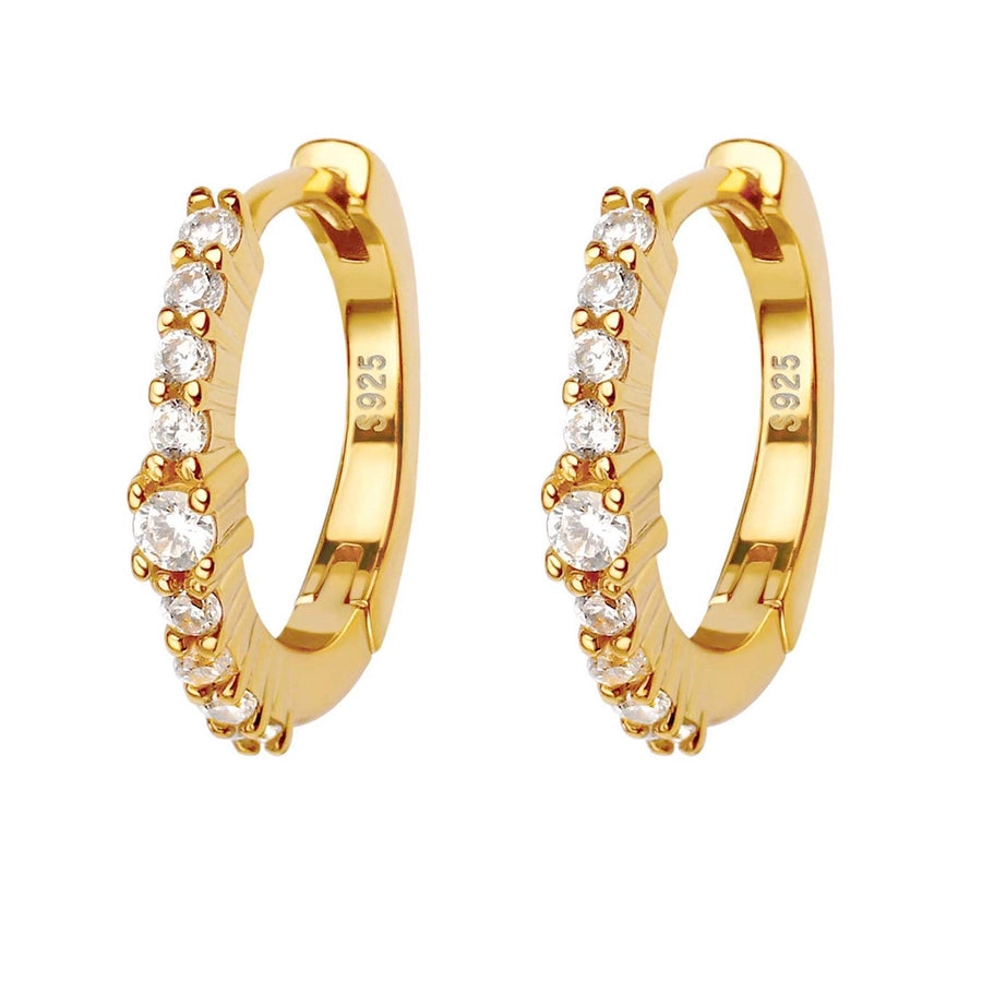 Foxi Classic Look round Zircon Inlaid 925 Sterling Silver Material Women's Gold Plated Ear Ring