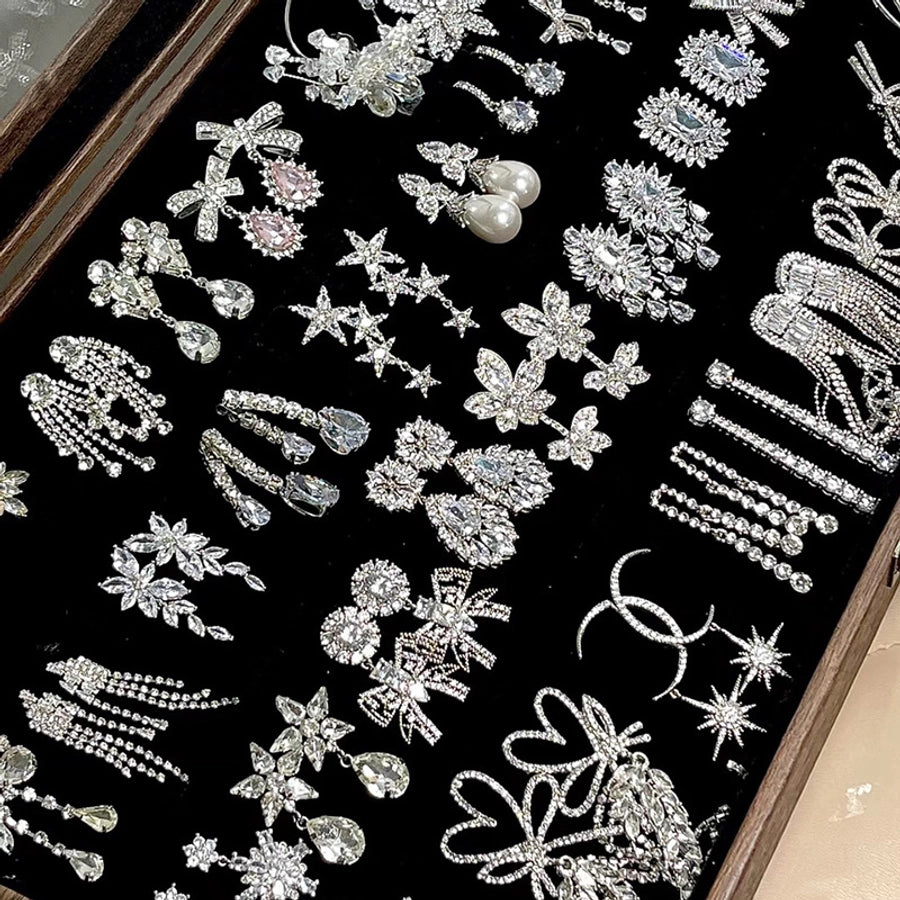 1 pair elegant sweet flower plating inlay alloy rhinestones drop earrings