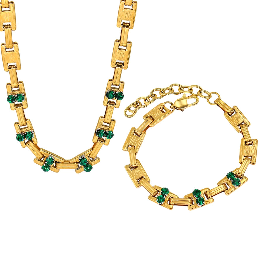 Jewelry Simple Style Classic Style Solid Color 304 Stainless Steel Rhinestones 18K Gold Plated Plating Inlay Jewelry Set