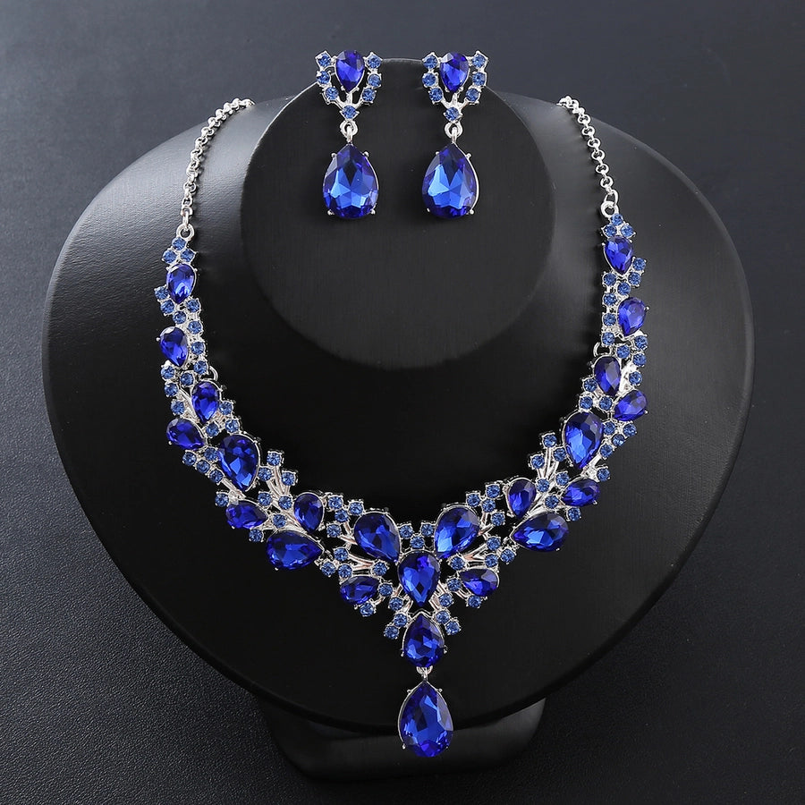 Elegant Water Droplets Alloy Inlay Zircon Women's Jewelry Set