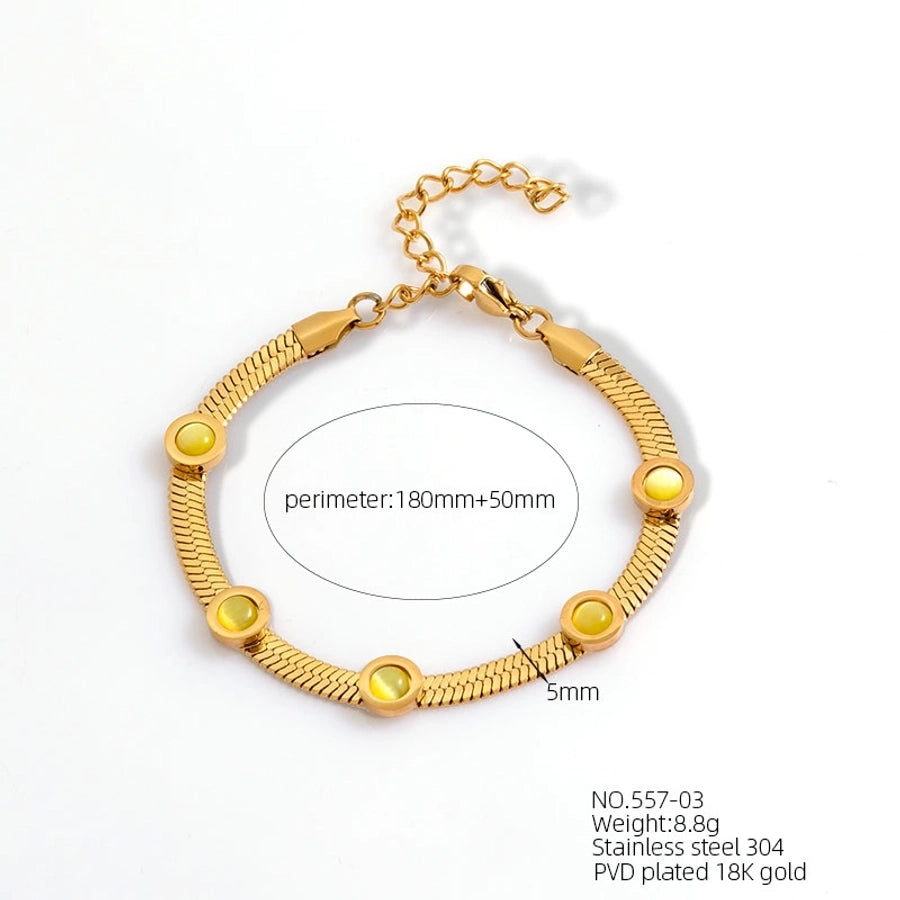 Simple Style Classic Style Color Block 304 Stainless Steel natural stone 18K Gold Plated Crystal Bracelets In Bulk