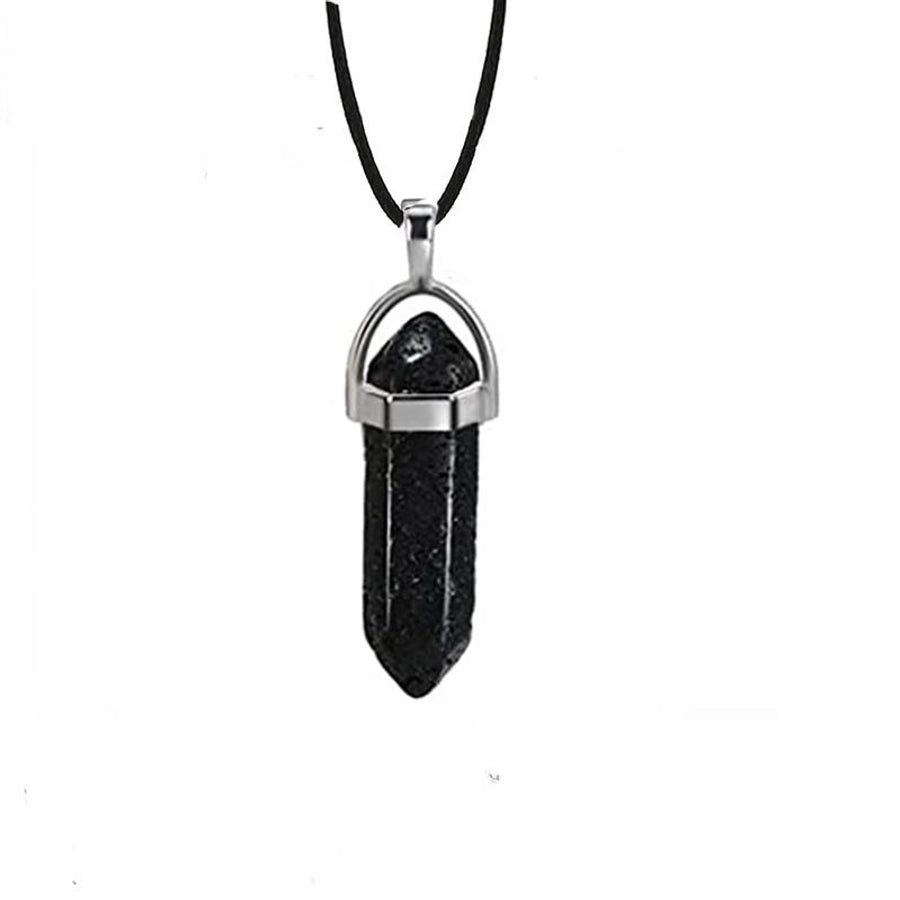 fashion hexagon prism natural stone leather rope pendant necklace 1 piece