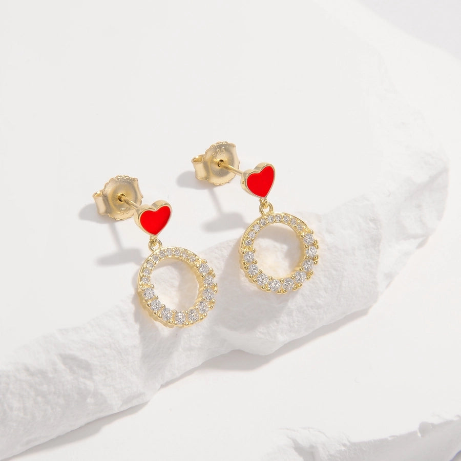 1 Pair Elegant Heart Shape Life Tree Butterfly Inlay Sterling Silver Zircon White Gold Plated Ear Studs
