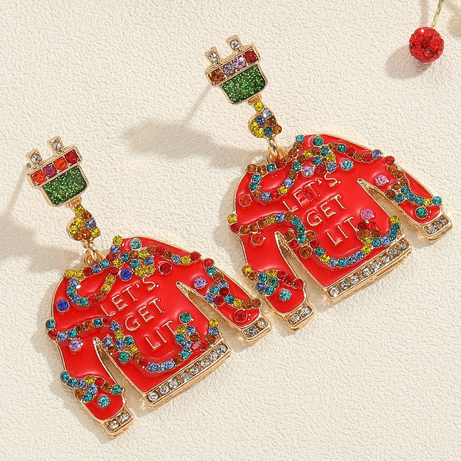 1 pair cute sweet santa claus snowflake enamel plating inlay alloy rhinestones gold drop earrings