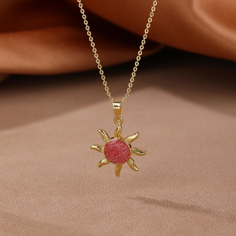 Copper 18K Gold Plated Enamel Sun Pendant Necklace