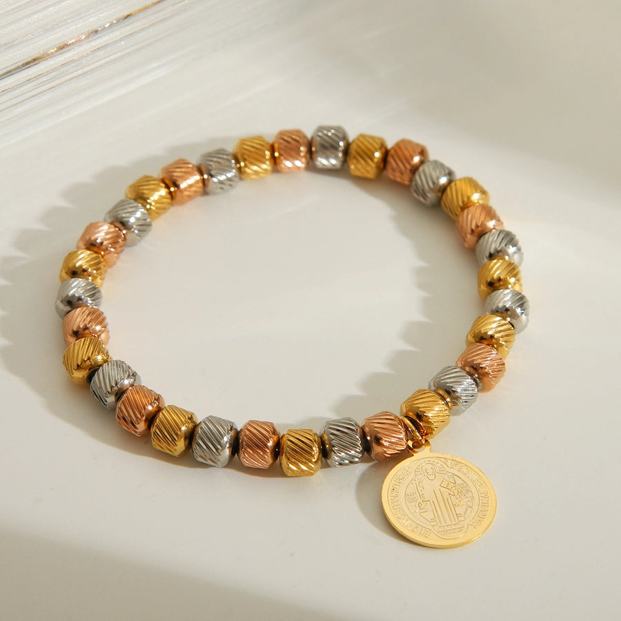Simple Style Classic Style Solid Color 201 Stainless Steel Elastic string 18K Gold Plated Bracelets In Bulk