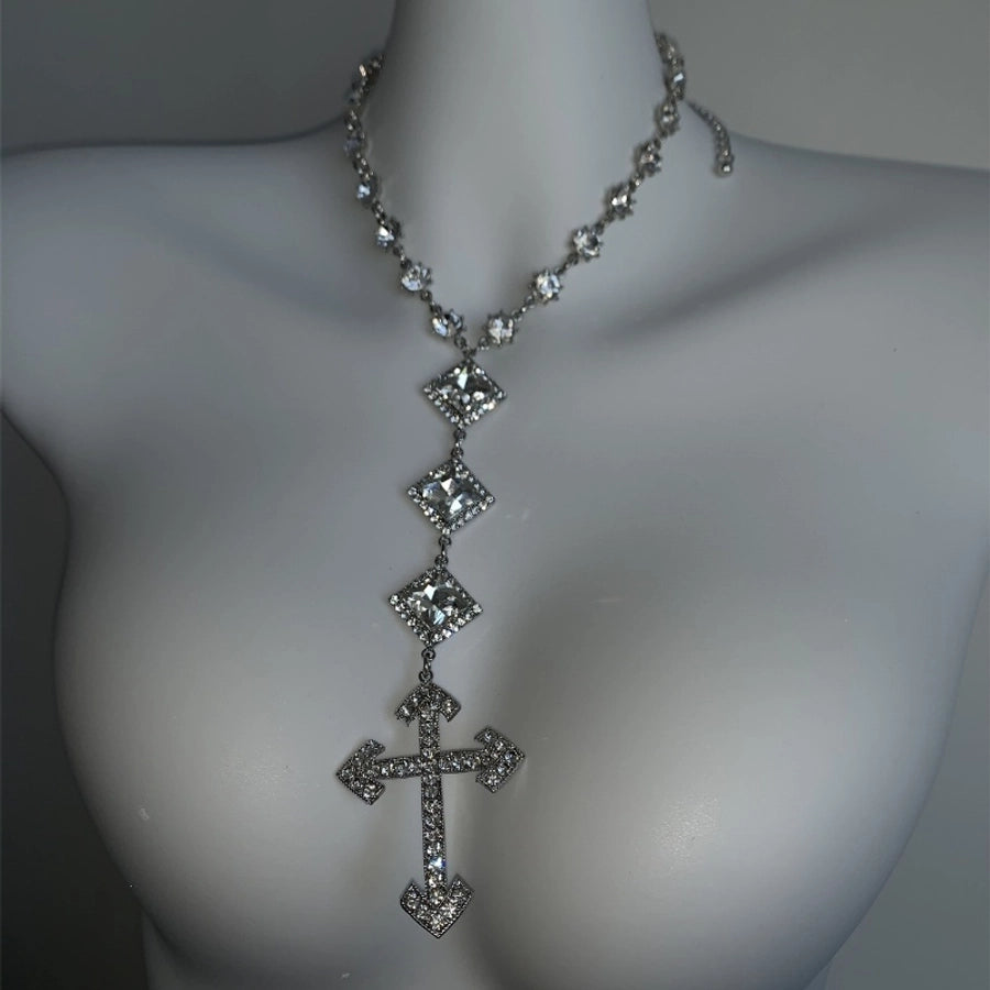 Hip-Hop Exaggerated Punk Cross Tassel Silver Plated Rhinestones Alloy Rhinestone Copper  Necklace