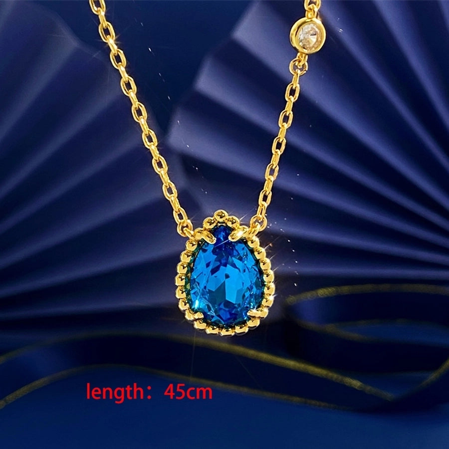 Commute Water Droplets Turquoise Rhinestones Alloy Copper  Necklace