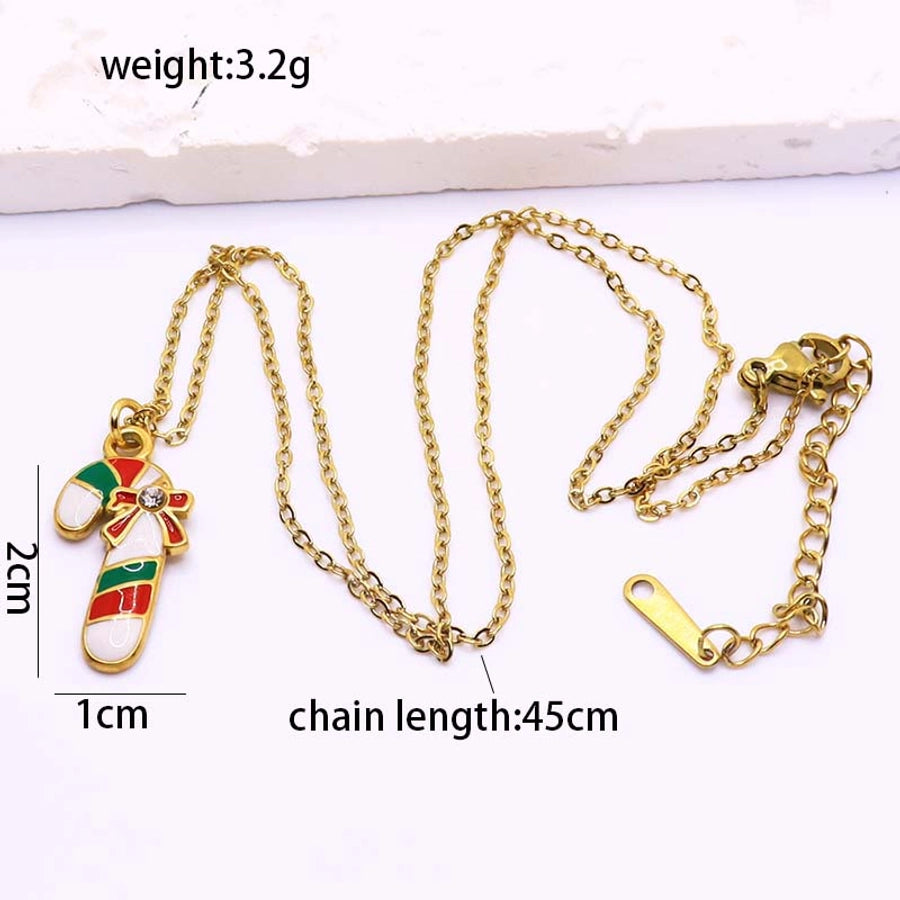 Elegant Santa Claus 18K Gold Plated Zircon 304 Stainless Steel  Pendant Necklace