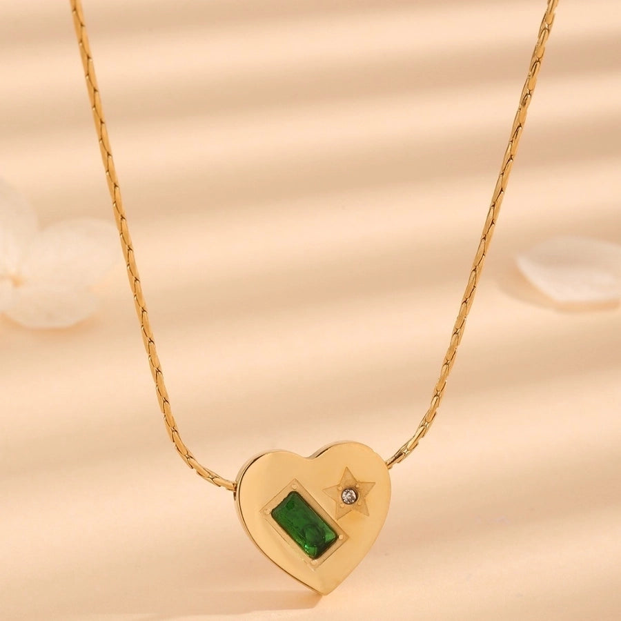 Jewelry Vintage Style Simple Style Heart Shape 304 Stainless Steel Artificial Rhinestones 18K Gold Plated Inlay Pendant Necklace