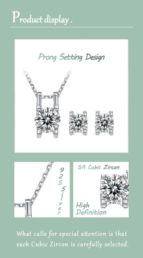 Elegant Princess Sweet Geometric Sterling Silver Inlay Zircon Rhodium Plated Women's Earrings Necklace