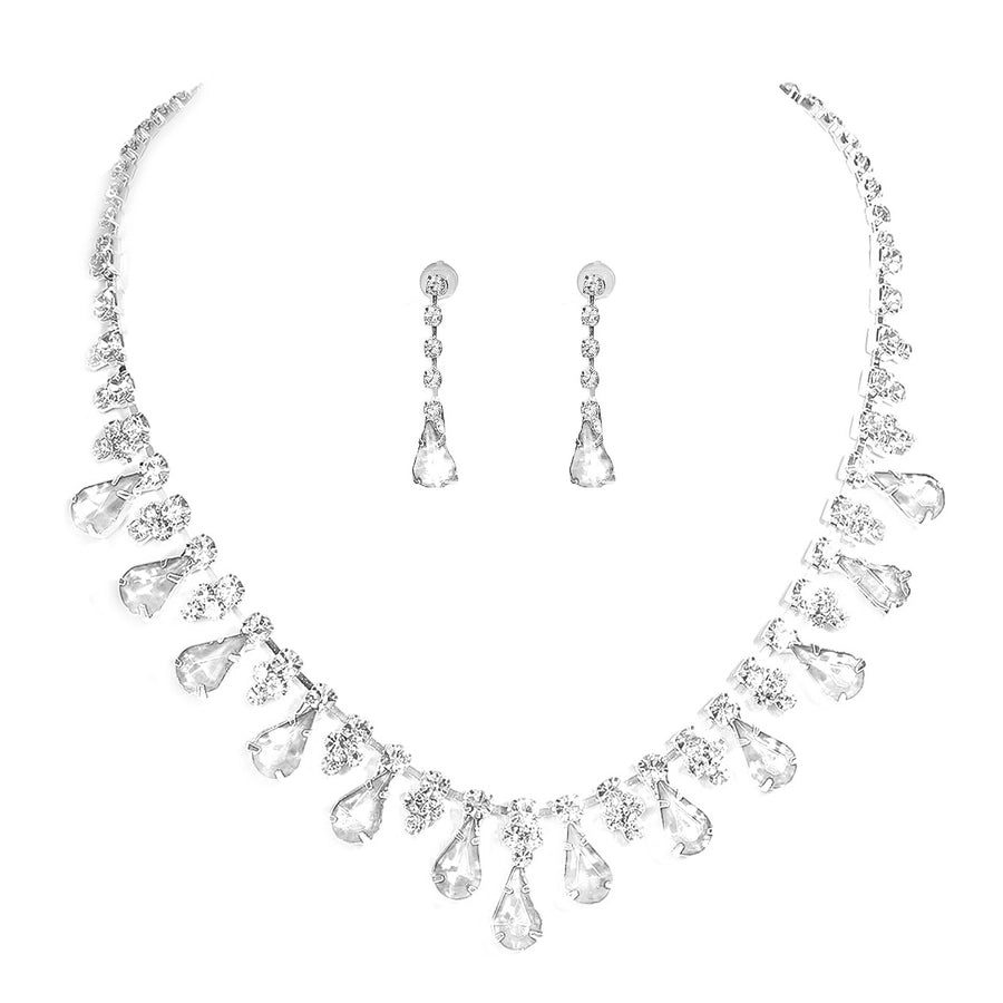 Copper Inlay Tassel Rhinestones Earrings Necklace Jewelry Set
