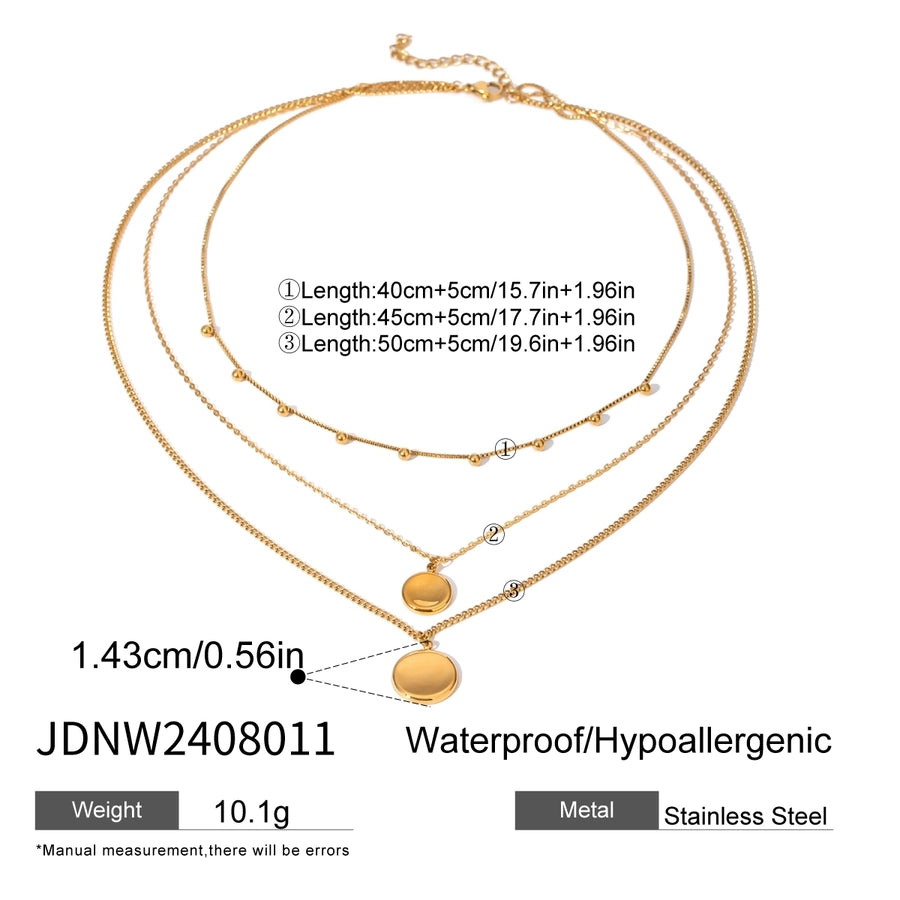 18K Gold Stainless Steel Ball round Steel Pendant Three-Layer Necklace 40/45/50 5cm