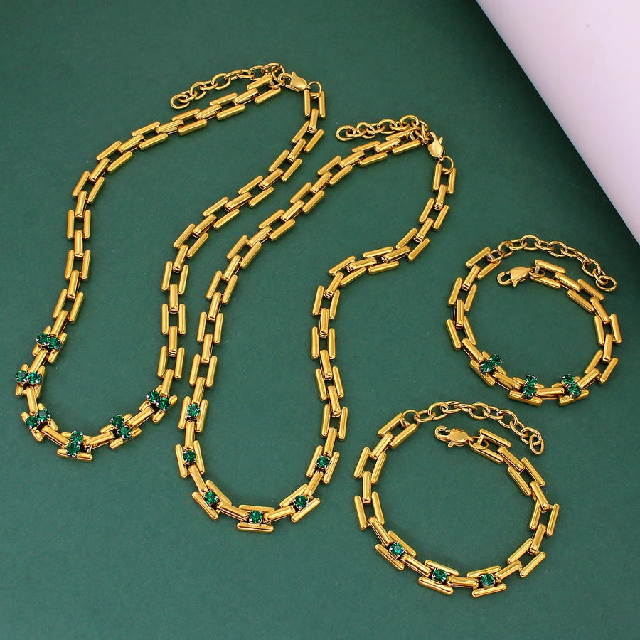 Jewelry Simple Style Classic Style Solid Color 304 Stainless Steel Rhinestones 18K Gold Plated Plating Inlay Jewelry Set