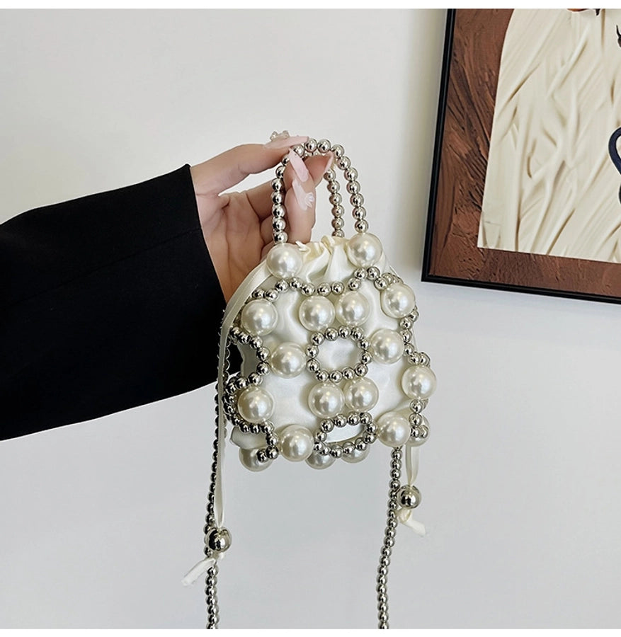 Women's Small Pu Leather Solid Color Elegant Beading Square String Evening Bag