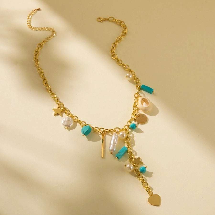 Retro Simple Style Classic Style Geometric natural stone Shell Iron  Pendant Necklace