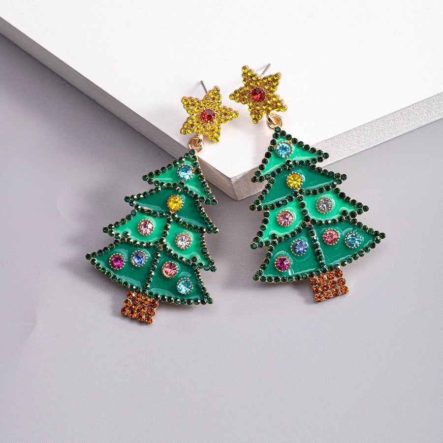 1 piece vintage style christmas tree enamel plating inlay alloy plastic glass glass pearl gold plated silver plated drop earrings