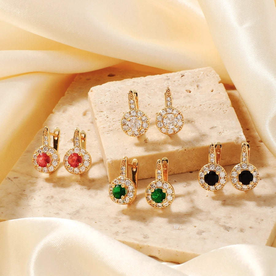 1 Pair Glam Shiny Korean Style Round Inlay Copper Zircon K Gold Plated Rhodium Plated Ear clip
