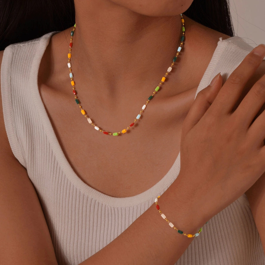 Style Personalized Retro Style  Necklace Stainless Steel Women's Cut Color Beaded Bracelet Gold-Plated Accessories
