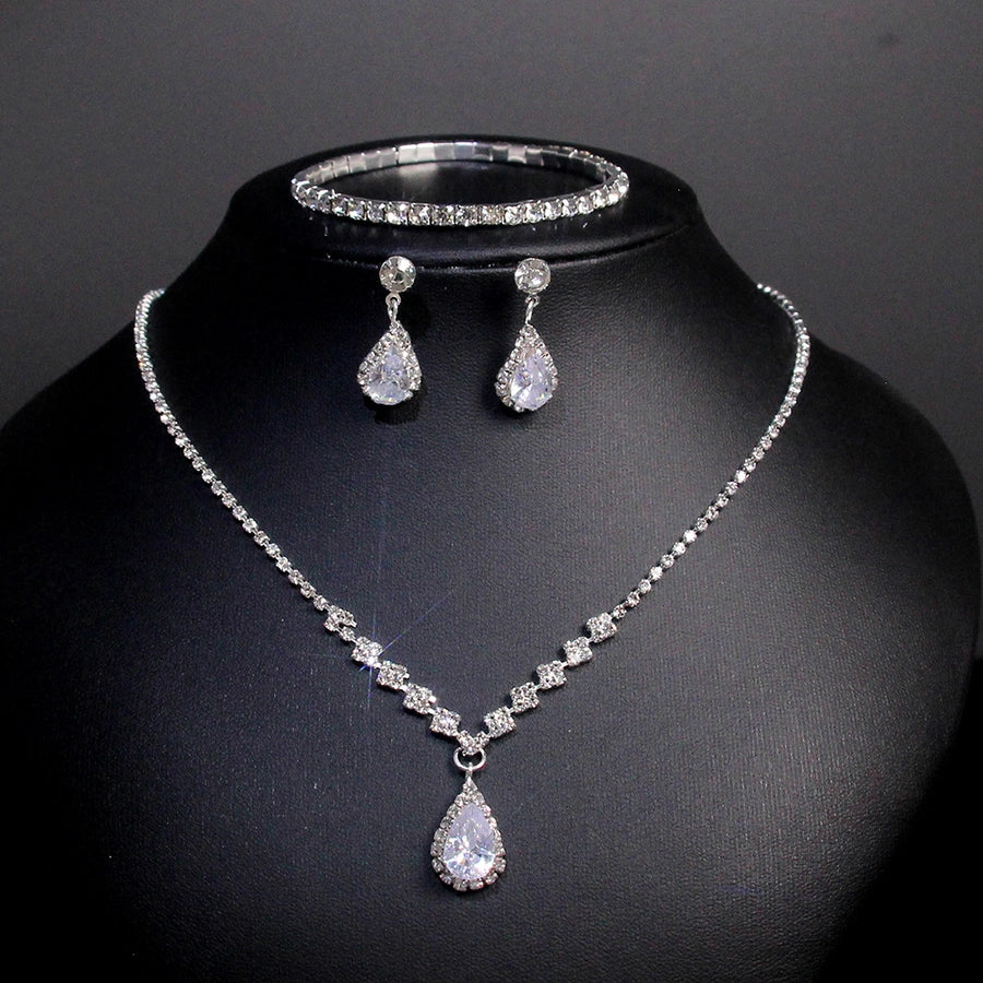 Elegant Lady Streetwear Water Droplets Tassel Heart Shape Copper Alloy Plating Inlay Rhinestones Zircon Women's Earrings Necklace Jewelry Set