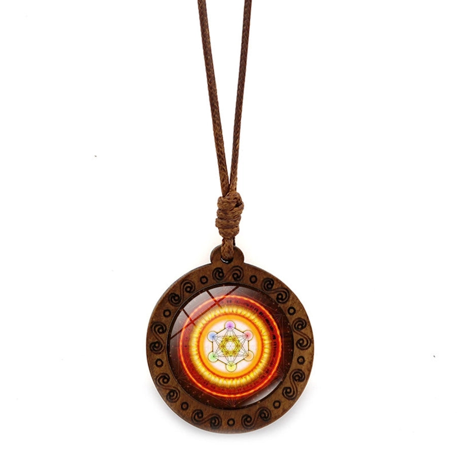 Vintage Style Hexagram Glass Wood rope  Sweater Chain