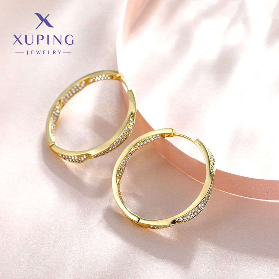 jewelry xuping simple style solid color alloy artificial gemstones 14k gold plated plating inlay earrings