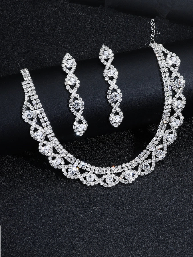 elegant classic style shiny geometric alloy inlay rhinestones women's earrings necklace