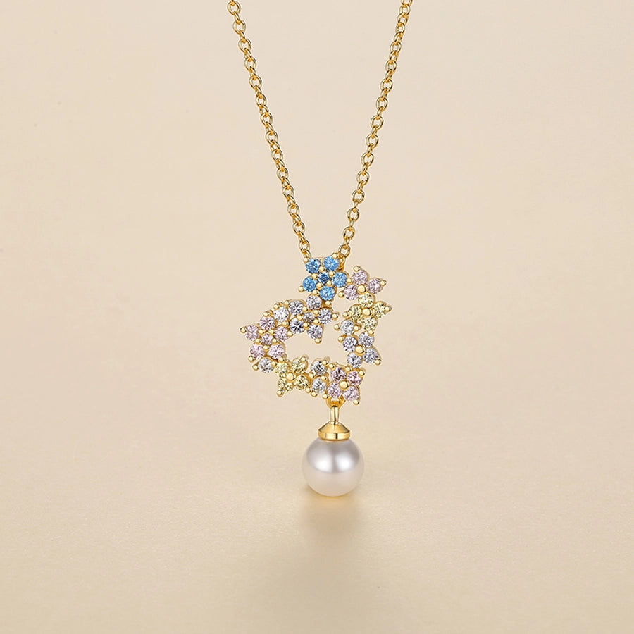 Colorful Crystals Heart Garland Necklace Bracelet Ear Studs Gold Plated Ornament Suit Women's Rhinestone Pearl Necklace Lovers Wild Collarbone Necklace Bracelet Bracelet Ear Studs Stud Earrings Suit