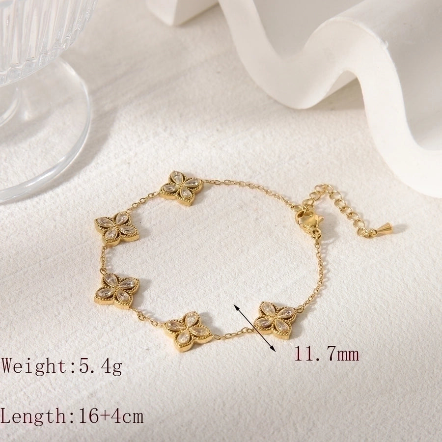 Simple Style Classic Style Commute Flower 304 Stainless Steel 18K Gold Plated Acrylic Zircon Bracelets In Bulk