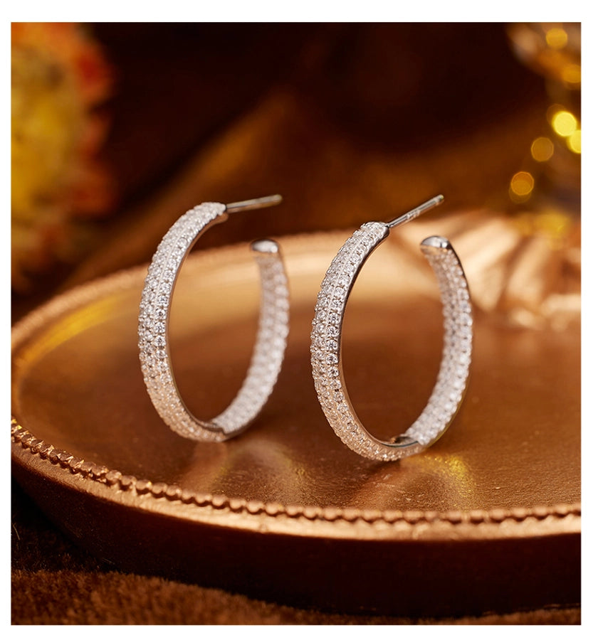 1 Pair 18K Gold Plated White Gold Plated Sterling Silver Zircon Geometric Ear Studs