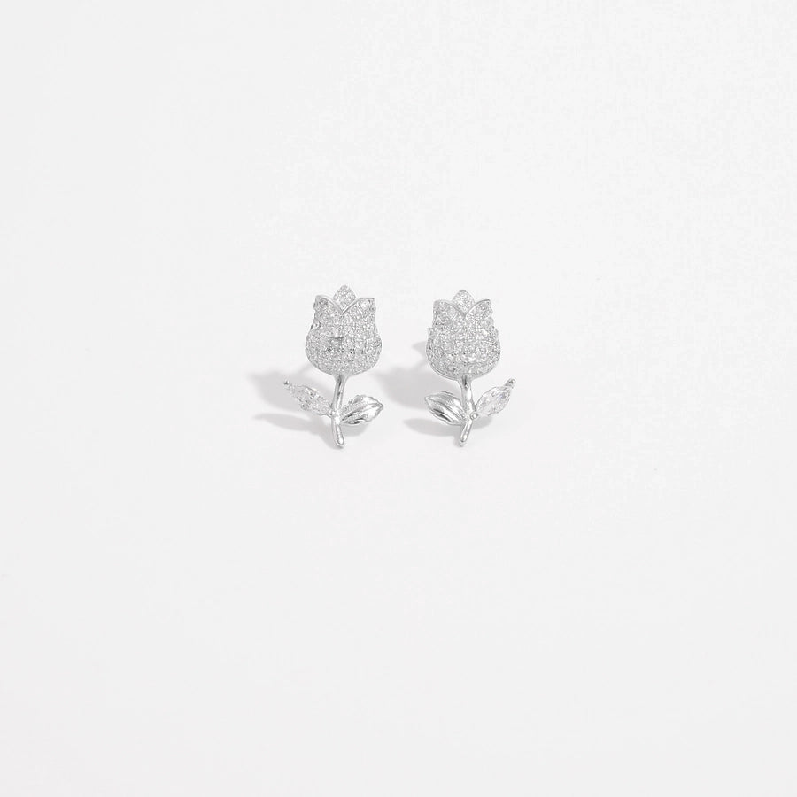1 Pair White Gold Plated Sterling Silver Zircon Flower Butterfly Ear Studs