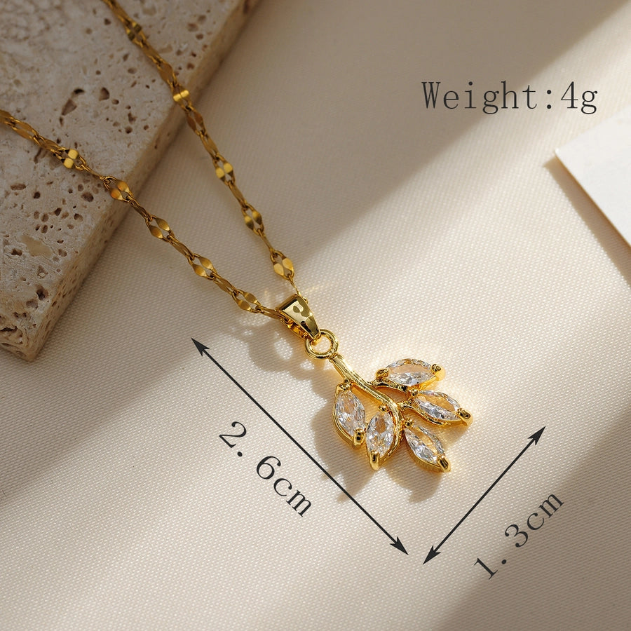Copper Gold Plated Plating Inlay Solid Color Zircon Pendant Necklace