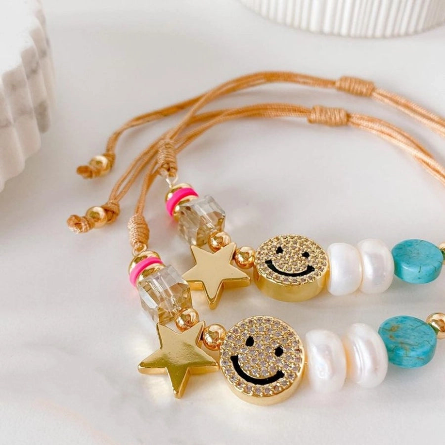 cute star freshwater pearl rope copper knitting plating inlay rhinestones 18k gold plated women's bracelets
