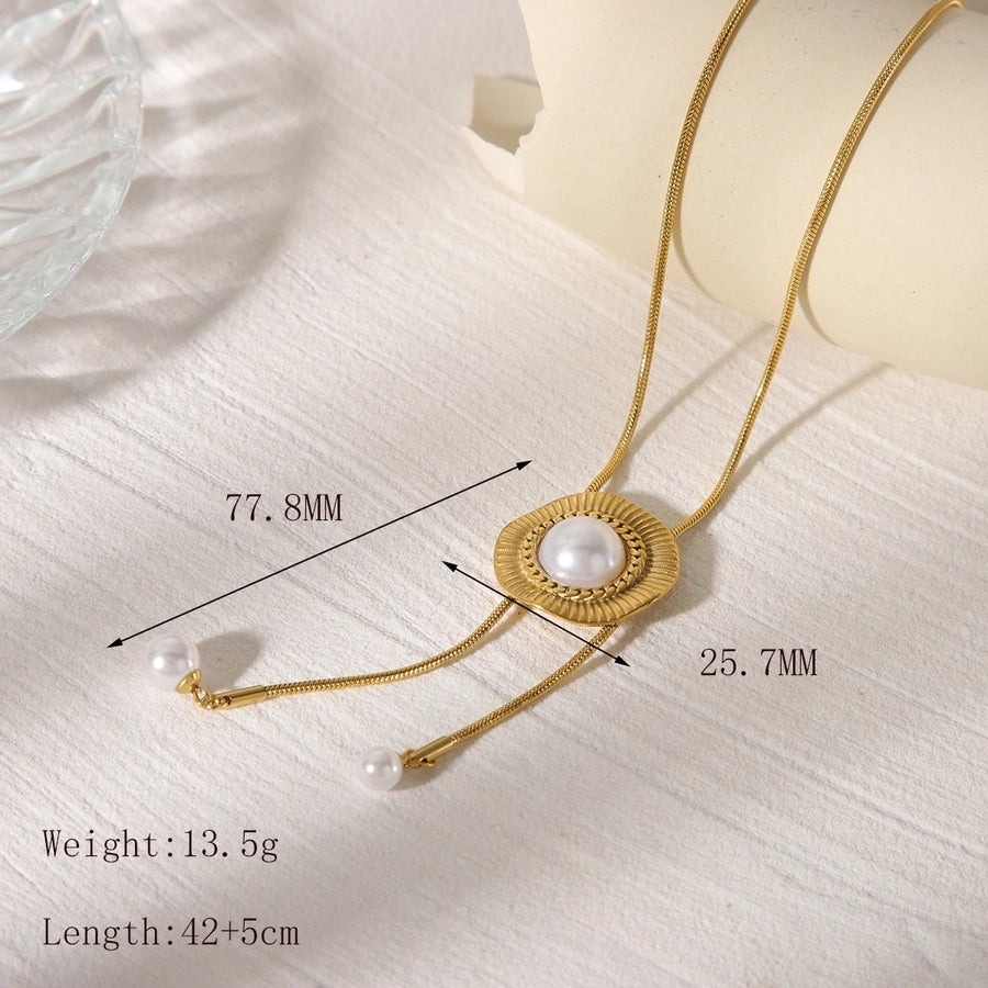 Jewelry Simple Style Flower 304 Stainless Steel Artificial Pearls 18K Gold Plated Inlay Pendant Necklace