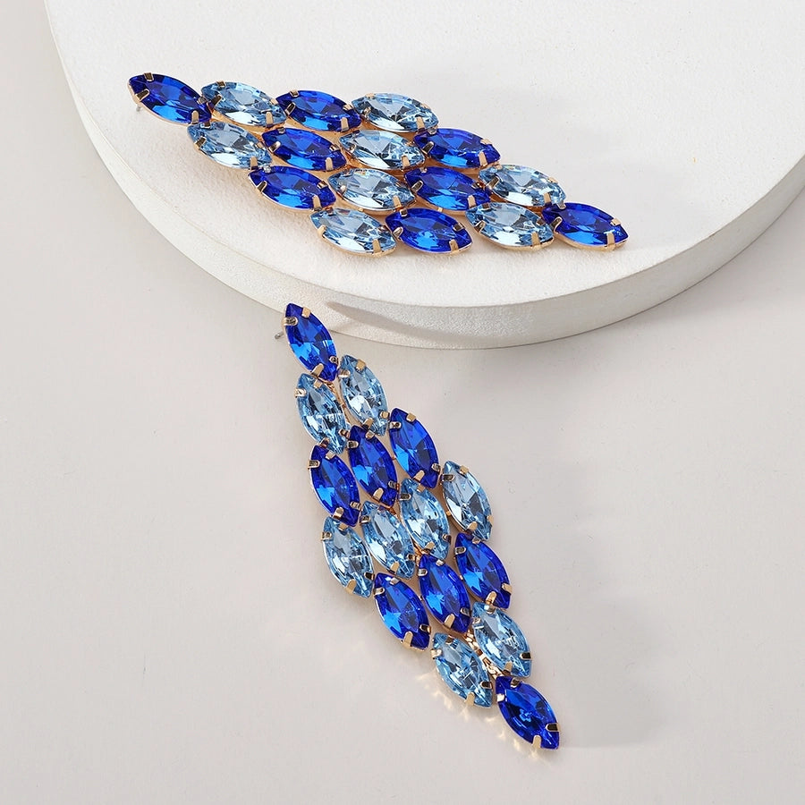 1 pair glam classic style leaves inlay ferroalloy copper alloy rhinestones dangling earrings