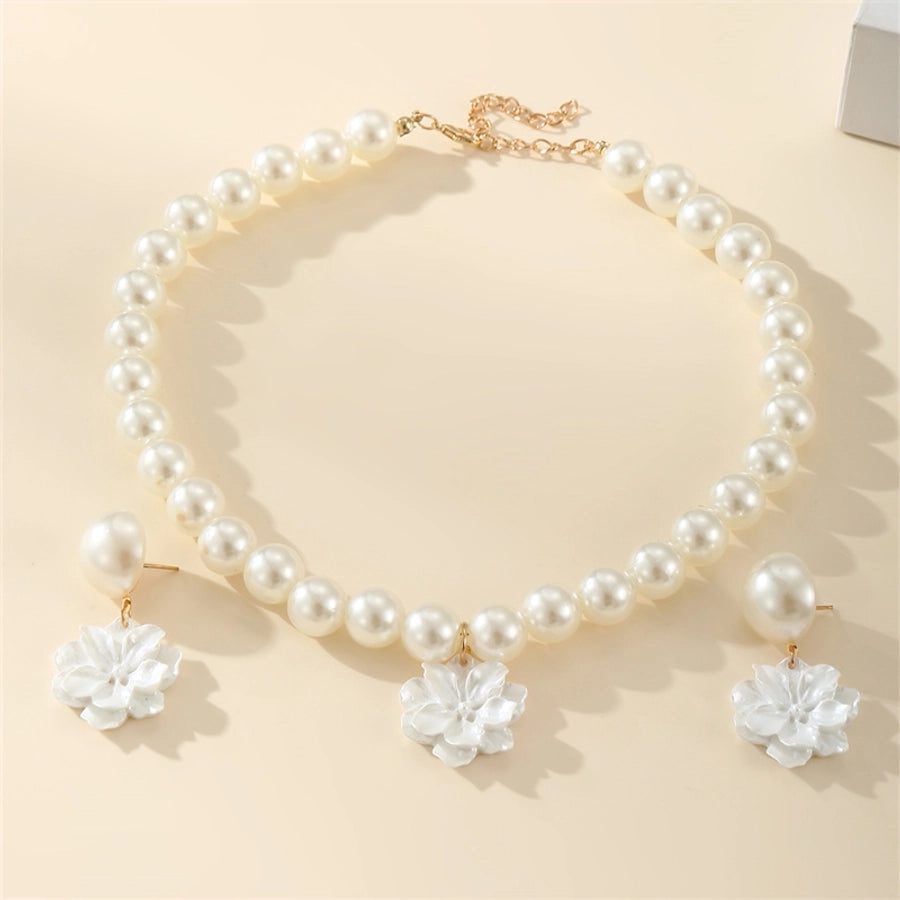 Y2K Elegant Streetwear Flower Alloy Plastic Women's Earrings Necklace Jewelry Set