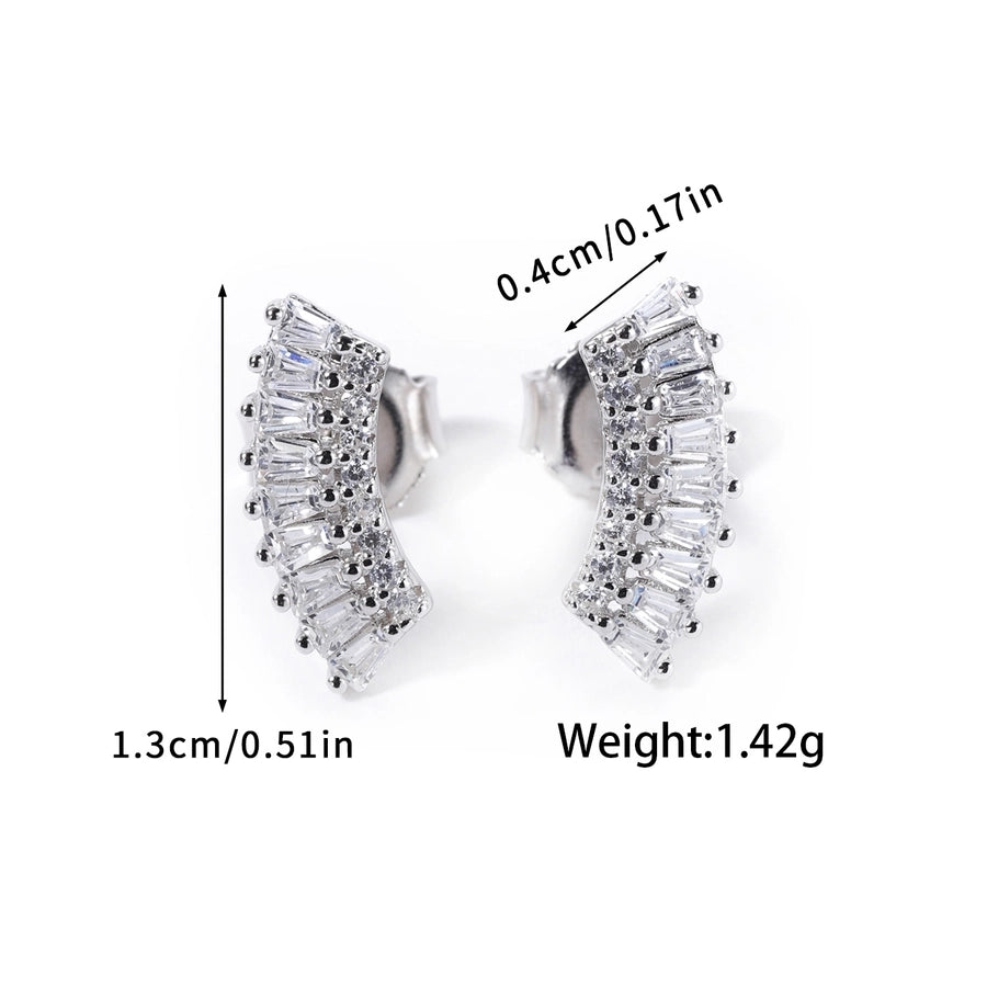 1 Piece Luxurious Romantic Sector Oval Plating Inlay Sterling Silver Zircon White Gold Plated Ear Studs