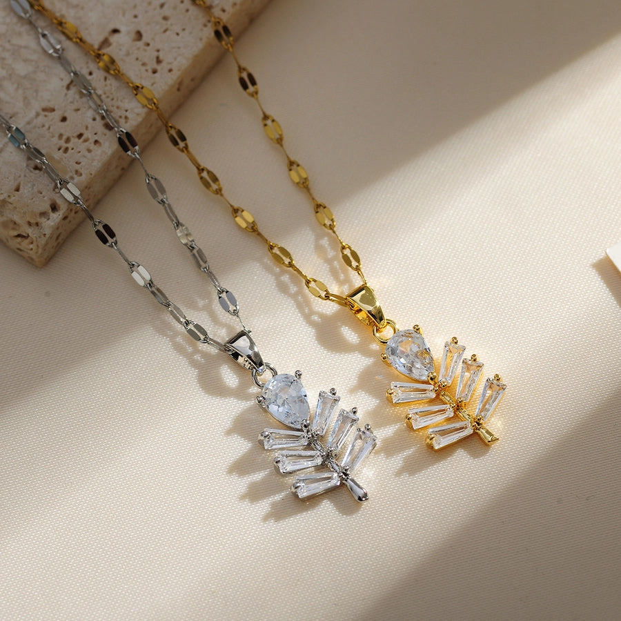 Copper Gold Plated Plating Inlay Solid Color Zircon Pendant Necklace