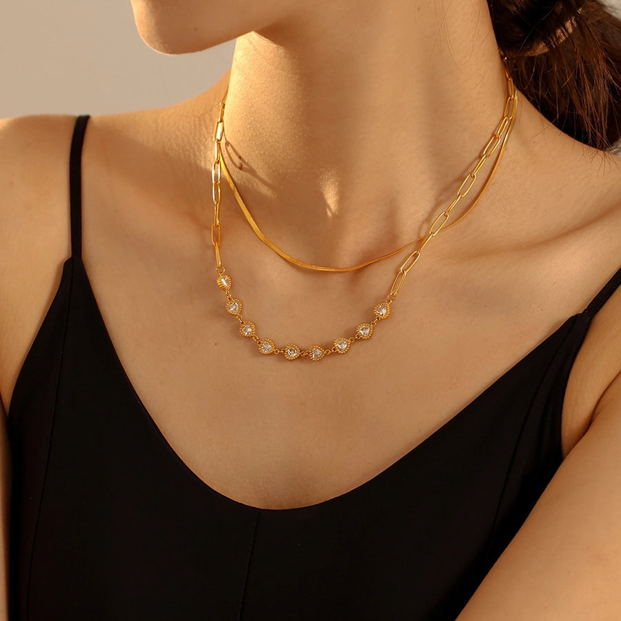 Best Seller in Europe and America Geometric Heart Shape Zircon Clavicle Necklace  Fashion New Stainless Steel 18K Gold Plating Temperament Necklace