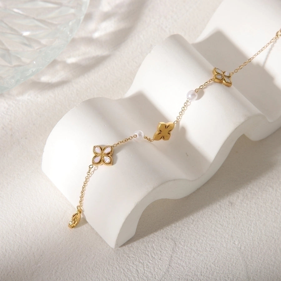 Simple Style Classic Style Commute Flower 304 Stainless Steel 18K Gold Plated Acrylic Zircon Bracelets In Bulk