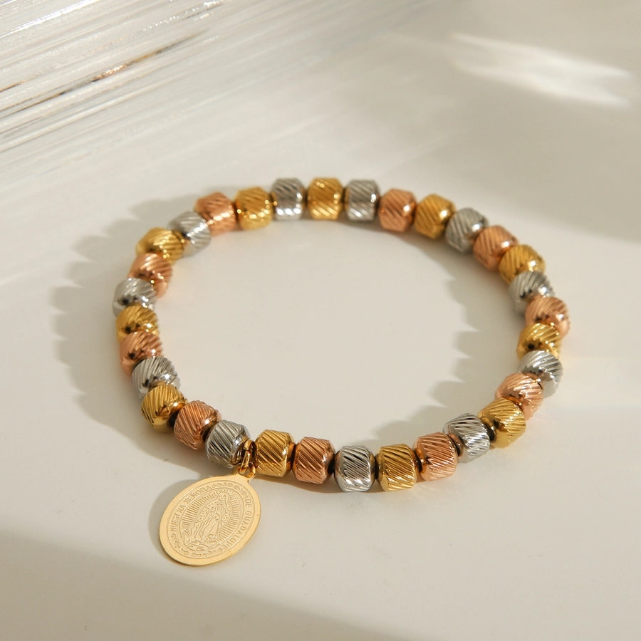 Simple Style Classic Style Solid Color 201 Stainless Steel Elastic string 18K Gold Plated Bracelets In Bulk