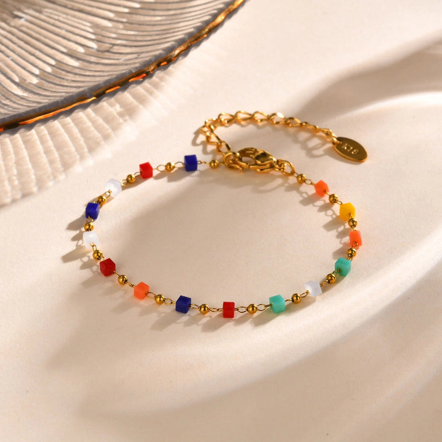 Style Personalized Retro Style  Necklace Stainless Steel Women's Cut Color Beaded Bracelet Gold-Plated Accessories