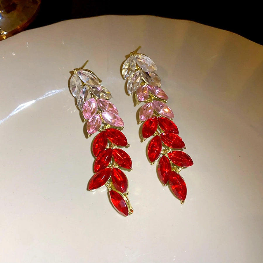 1 pair elegant sweet flower plating inlay alloy rhinestones drop earrings