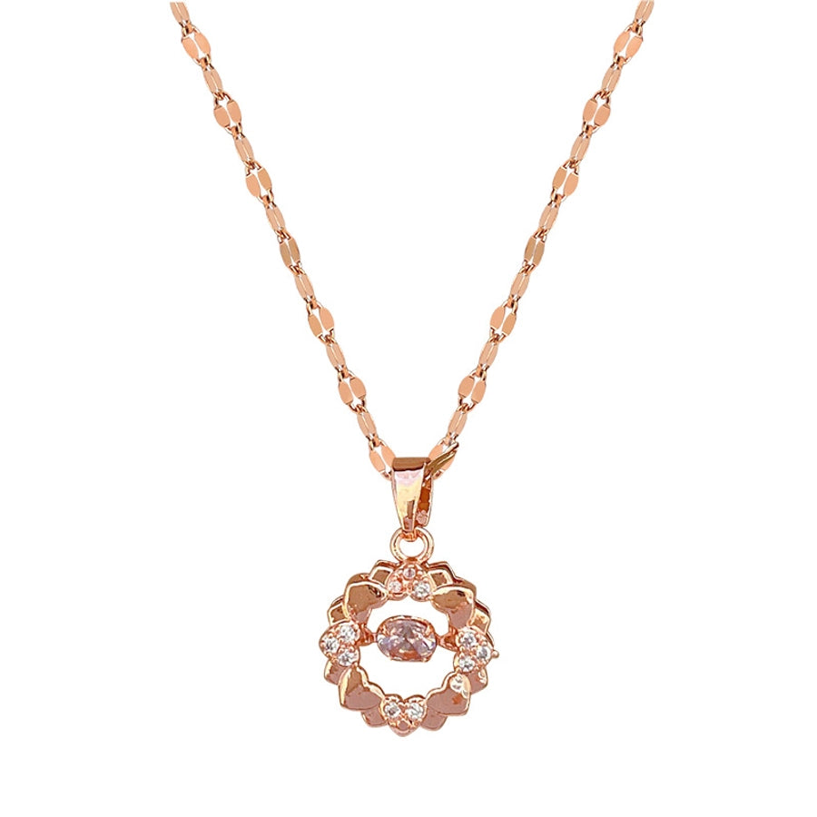 304 Stainless Steel Copper Inlay Heart Shape Rhinestones Pendant Necklace