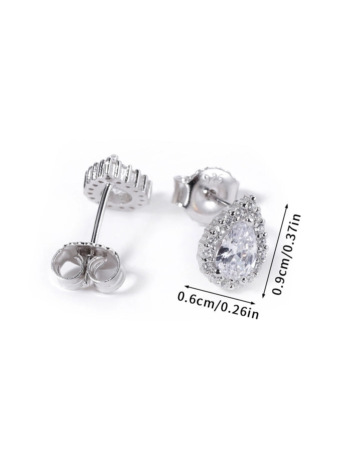 1 Piece Luxurious Romantic Sector Oval Plating Inlay Sterling Silver Zircon White Gold Plated Ear Studs