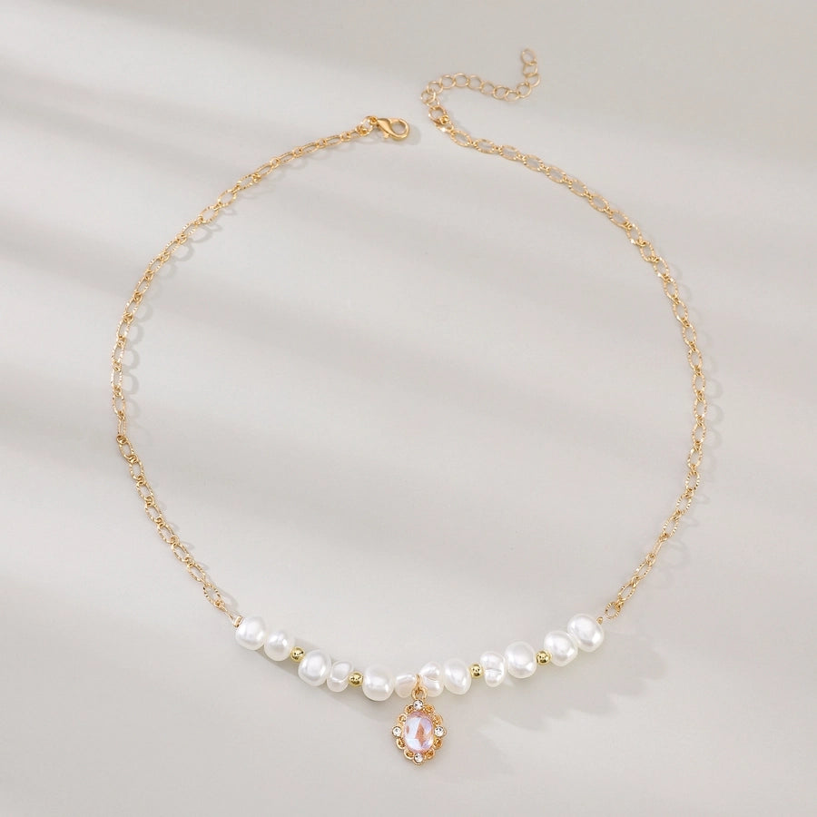 Simple Style Classic Style Round Imitation Pearl Alloy  Pendant Necklace